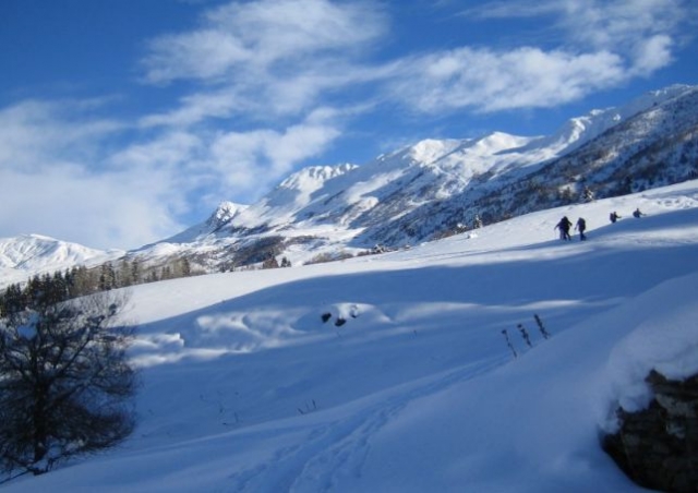 paysages enneiges et skieurs